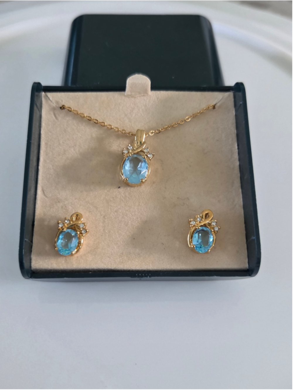 Vintage Two Piece Blue Topaz Colored Jewelry Set